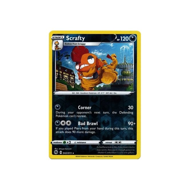 Scrafty 042/073 Rare Reverse Holo Pokemon Card (Champions Path)