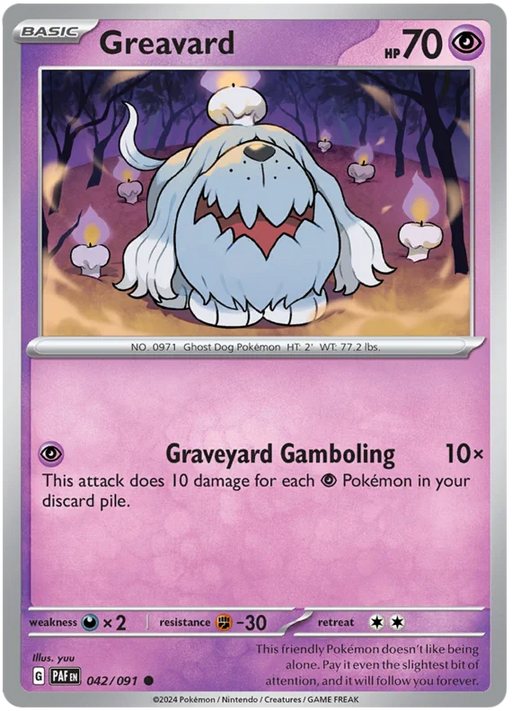 Greavard 042/091 Common Reverse Holo Pokemon Card (SV 4.5 Paldean Fates)