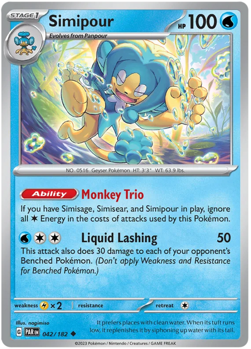 Simipour 042/182 Uncommon Reverse Holo Pokemon Card (SV04 Paradox Rift)