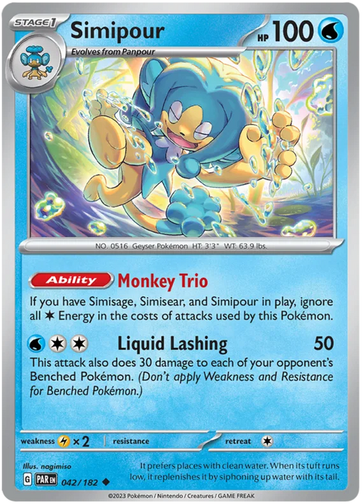 Simipour 042/182 Uncommon Pokemon Card (SV04 Paradox Rift)