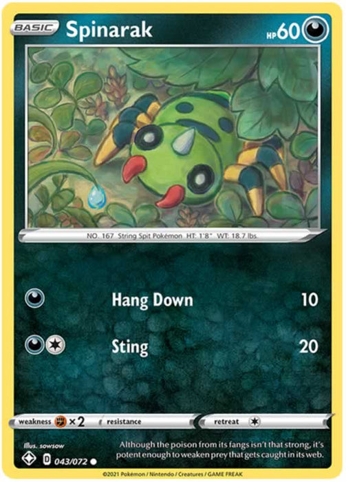 Spinarak 043/072 Common Reverse Holo Pokemon Card (Shining Fates)