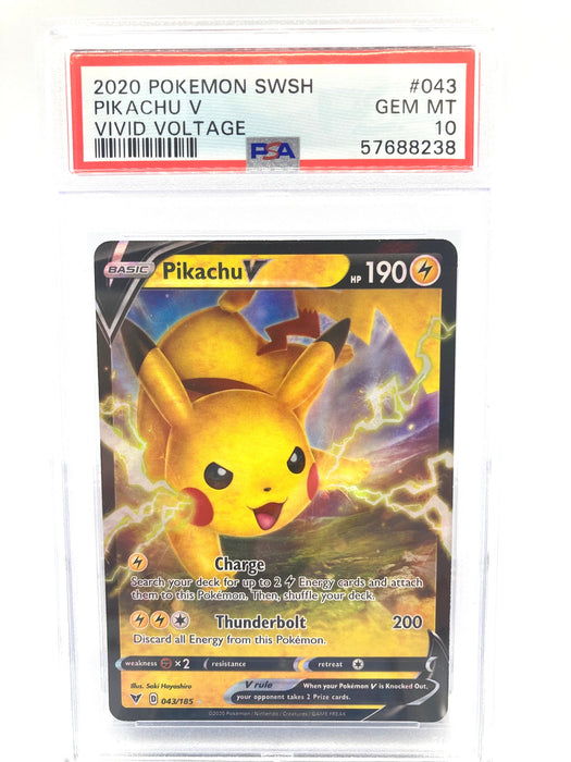 Pikachu V 043/185 PSA 10 Gem Mint Graded Pokemon Card (Sword & Shield Vivid Voltage)