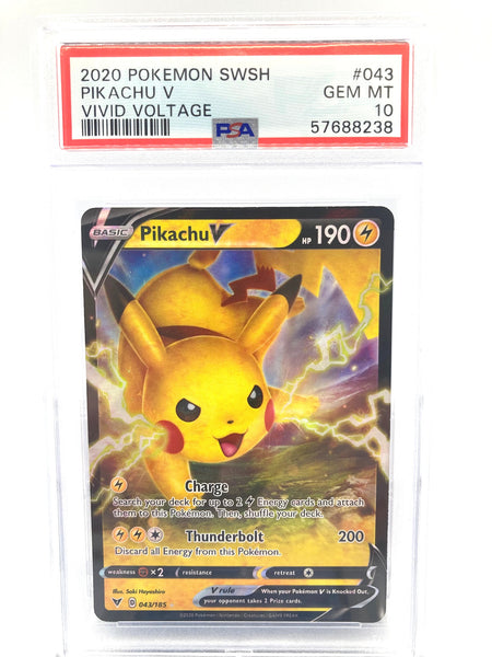 Pikachu V 043/185 PSA 10 Gem Mint Graded Pokemon Card (Sword