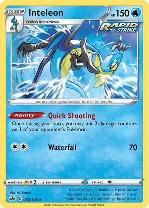 Inteleon 043/198 Rare Holo Pokemon Card (SWSH Chilling Reign)