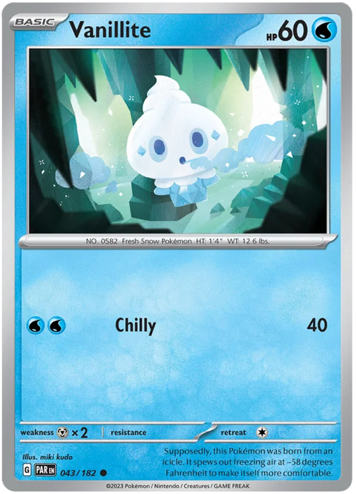 Vanillite 043/182 Common Reverse Holo Pokemon Card (SV04 Paradox Rift)