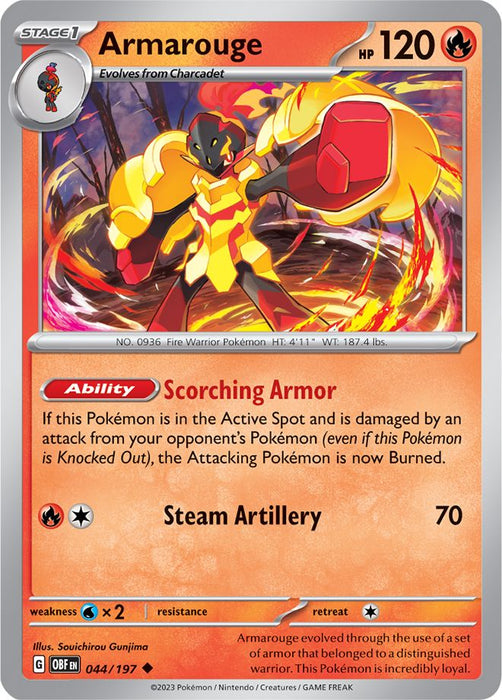 Armarouge 044/197 Uncommon Reverse Holo Pokemon Card (SV Obsidian Flames)