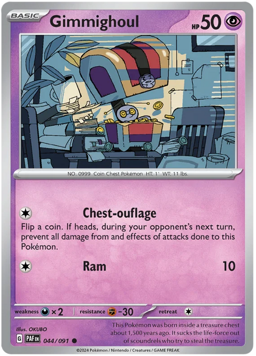 Gimmighoul 044/091 Common Reverse Holo Pokemon Card (SV 4.5 Paldean Fates)