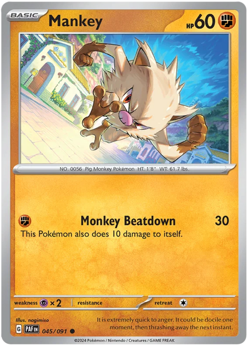 Mankey 045/091 Common Reverse Holo Pokemon Card (SV 4.5 Paldean Fates)