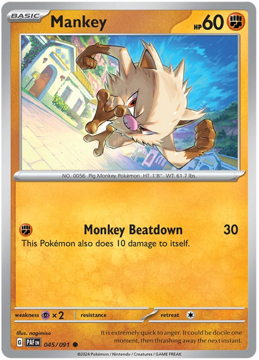 Mankey 045/091 Common Pokemon Card (SV 4.5 Paldean Fates)