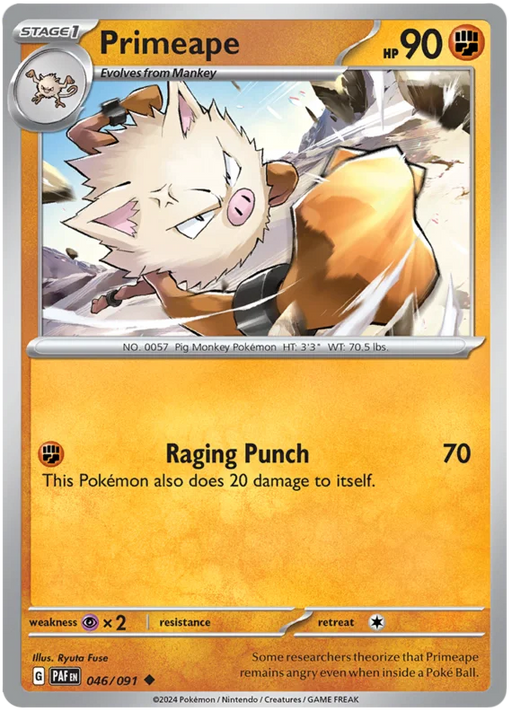 Primeape 046/091 Uncommon Pokemon Card (SV 4.5 Paldean Fates)