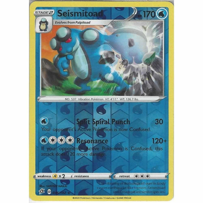 Seismitoad 046/192 Reverse Holo Rare Pokemon Card (SWSH Rebel Clash)