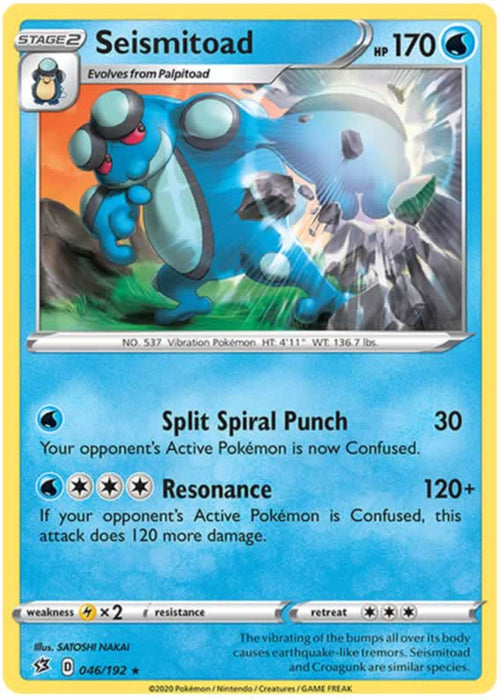 Seismitoad 046/192 Rare Pokemon Card (SWSH Rebel Clash)