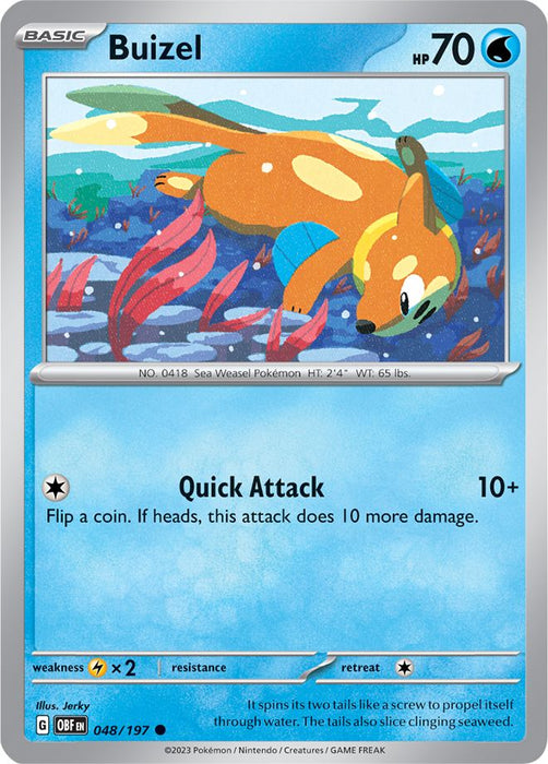 Buizel 048/197 Common Reverse Holo Pokemon Card (SV Obsidian Flames)