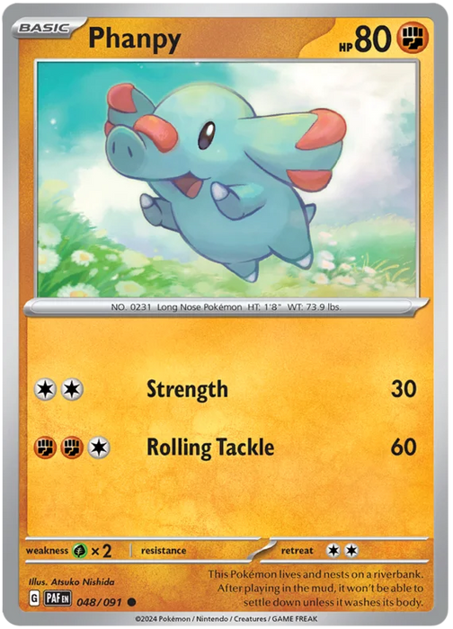 Phanpy 048/091 Common Reverse Holo Pokemon Card (SV 4.5 Paldean Fates)