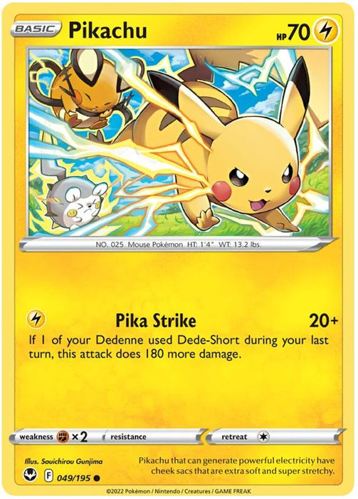 Pikachu 049/195 Common Pokemon Card (SWSH Silver Tempest)