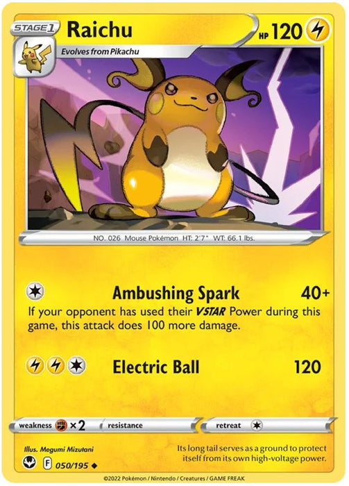 Raichu 050/195 Uncommon Pokemon Card (SWSH Silver Tempest)