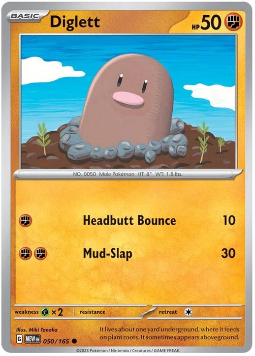 Diglett 050/165 Common Pokemon Card (Pokemon SV 151)