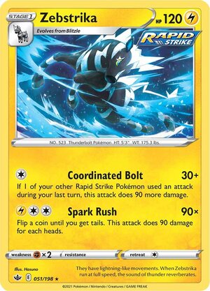 Zebstrika 051/198 Rare Pokemon Card (SWSH Chilling Reign)