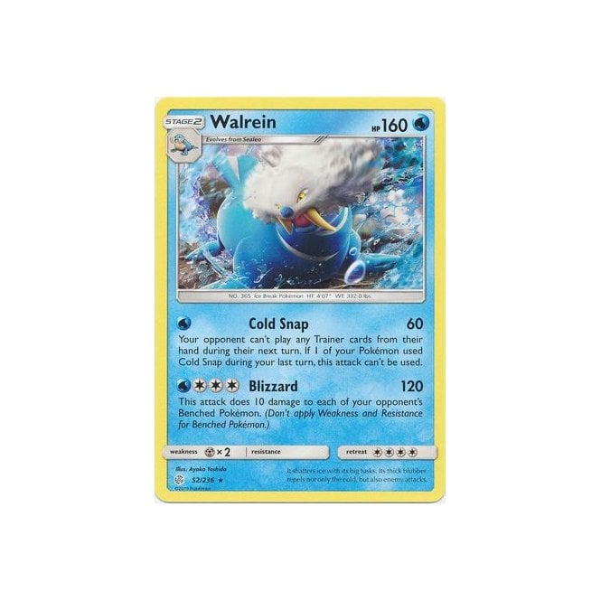 Walrein 52/236 Rare Pokemon Card (Cosmic Eclipse)