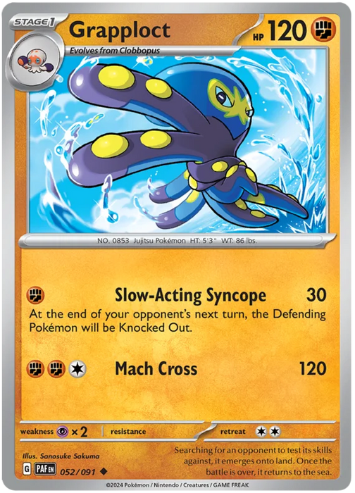 Grapploct 052/091 Uncommon Reverse Holo Pokemon Card (SV 4.5 Paldean Fates)