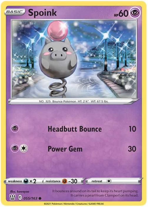 Spoink 055/163 Common Pokemon Card (Battle Styles)