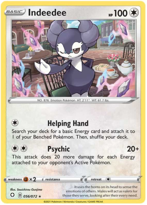 Indeedee 056/072 Rare Holo Pokemon Card (Shining Fates)