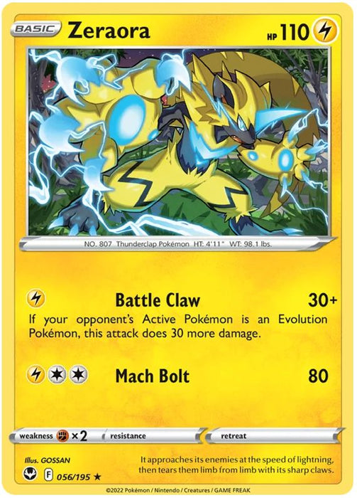 Zeraora 056/195 Rare Pokemon Card (SWSH Silver Tempest)