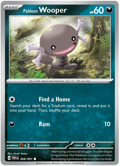 Paldean Wooper 058/091 Common Reverse Holo Pokemon Card (SV 4.5 Paldean Fates)