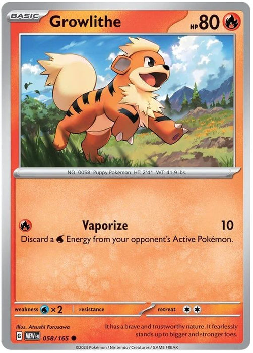 Growlithe 058/165 Common Pokemon Card (Pokemon SV 151)