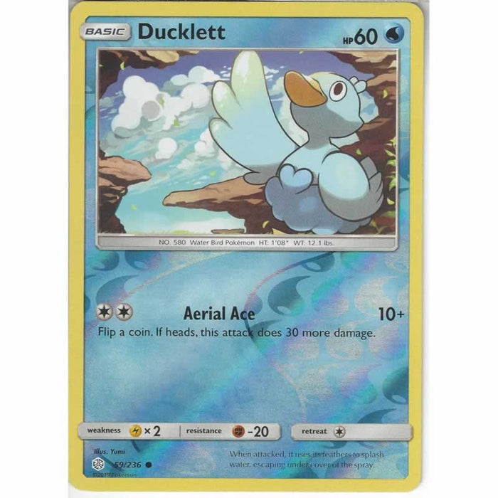 Ducklett 59/236 Common Reverse Holo Pokemon Card (Cosmic Eclipse)