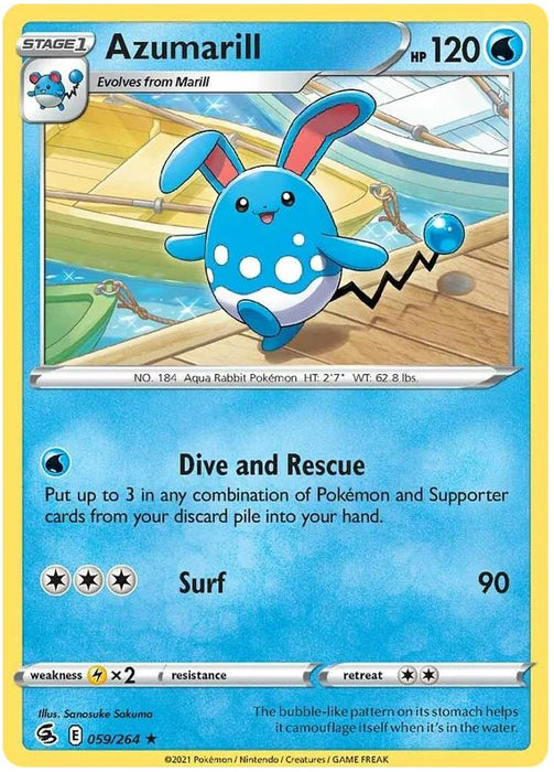 Azumarill 059/264 Rare Reverse Holo Pokemon Card (SWSH Fusion Strike)