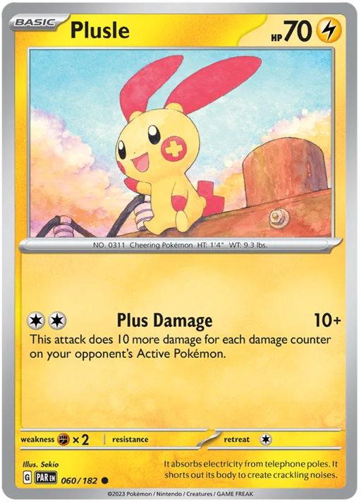 Plusle 060/182 Common Reverse Holo Pokemon Card (SV04 Paradox Rift)