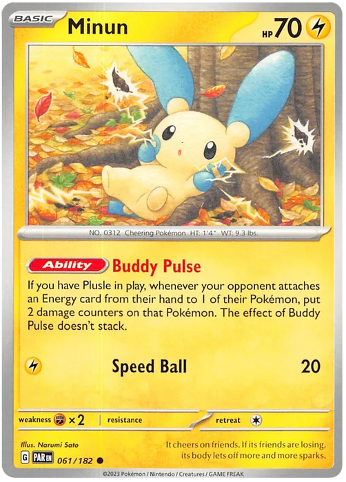 Minun 061/182 Common Pokemon Card (SV04 Paradox Rift)