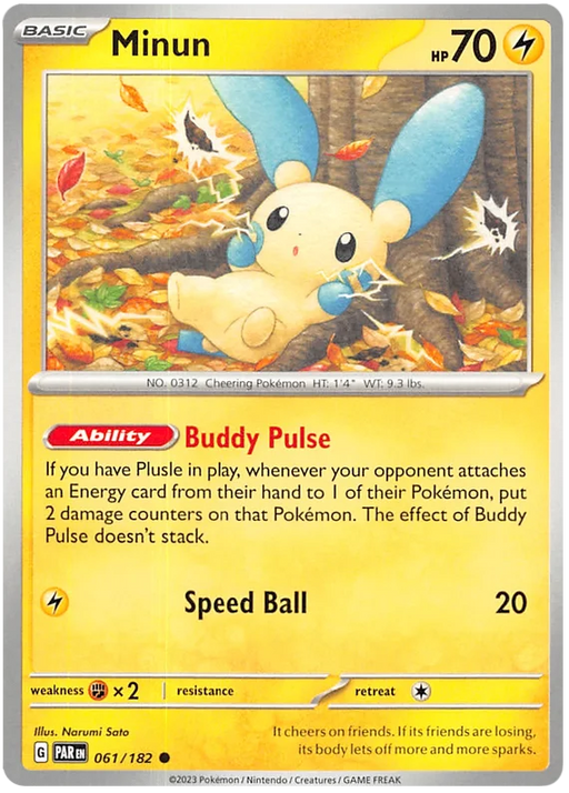 Minun 061/182 Common Reverse Holo Pokemon Card (SV04 Paradox Rift)