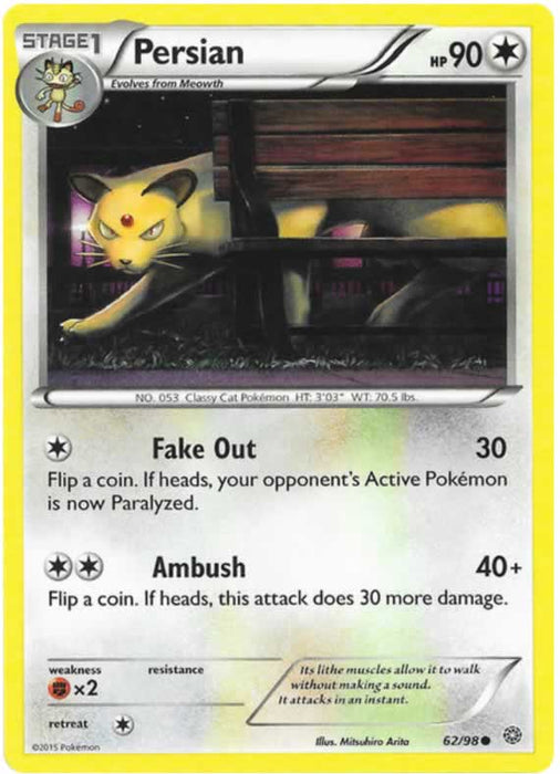 Persian 62/98 Common Reverse Holo Pokemon Card (XY Ancient Origins)