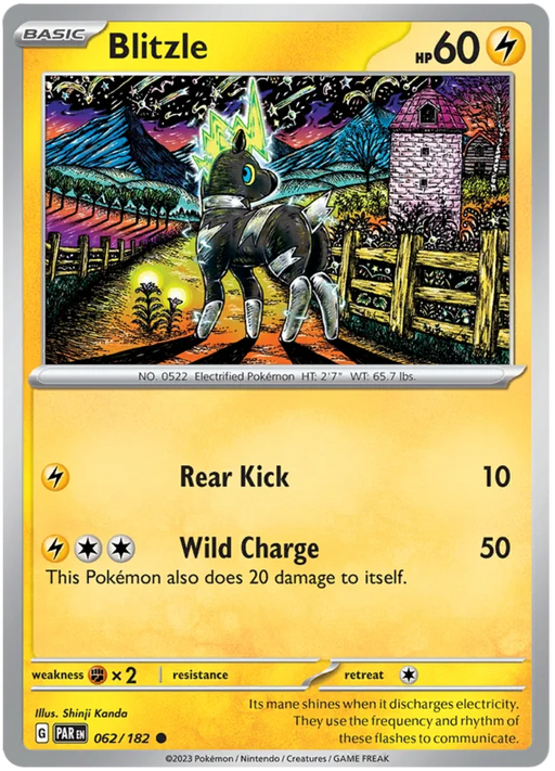 Blitzle 062/182 Common Reverse Holo Pokemon Card (SV04 Paradox Rift)