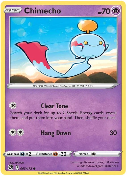 Chimecho 063/172 Common Reverse Holo Pokemon Card (SWSH Brilliant Stars)