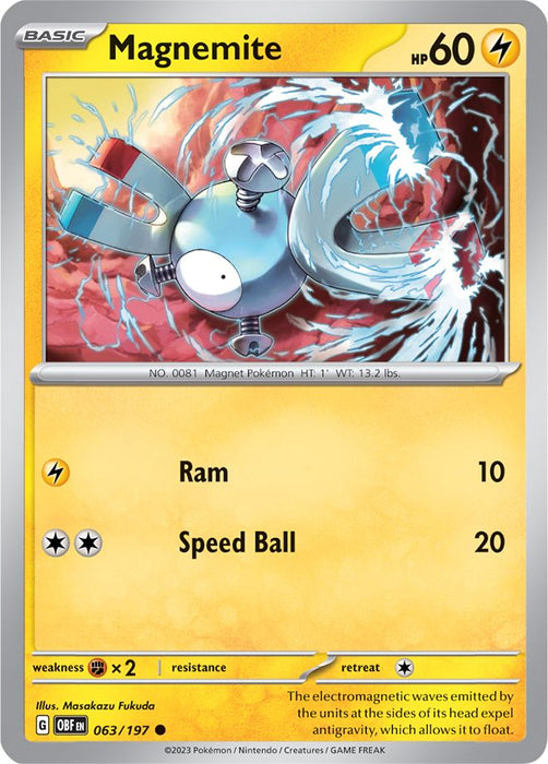 Magnemite 063/197 Common Reverse Holo Pokemon Card (SV Obsidian Flames)