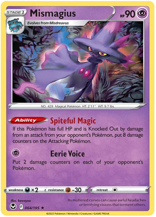 Mismagius 064/195 Rare Pokemon Card (SWSH Silver Tempest)