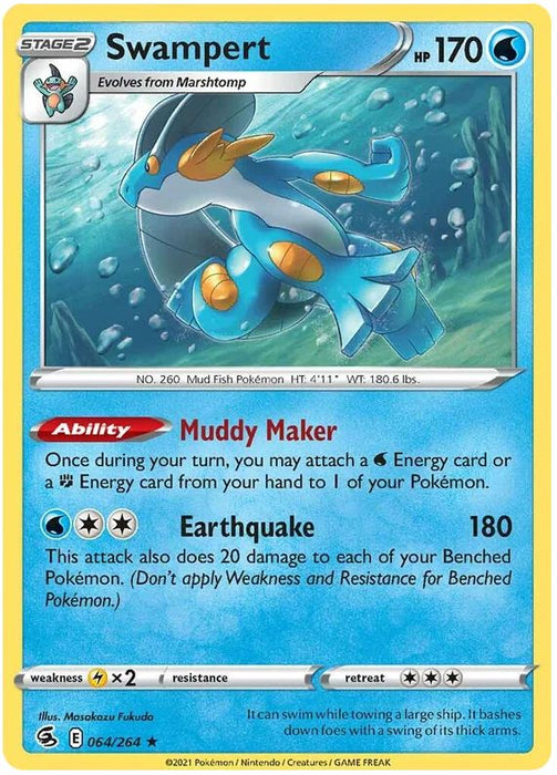 Swampert 064/264 Rare Holo Reverse Holo Pokemon Card (SWSH Fusion Strike)