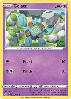 Golett 065/198 Common Reverse Holo Pokemon Card (SWSH Chilling Reign)