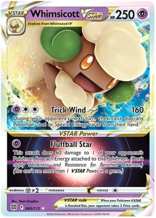 Whimsicott VSTAR 065/172 Rare VSTAR Pokemon Card (SWSH Brilliant Stars)