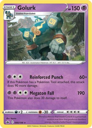 Golurk 066/198 Rare Reverse Holo Pokemon Card (SWSH Chilling Reign)