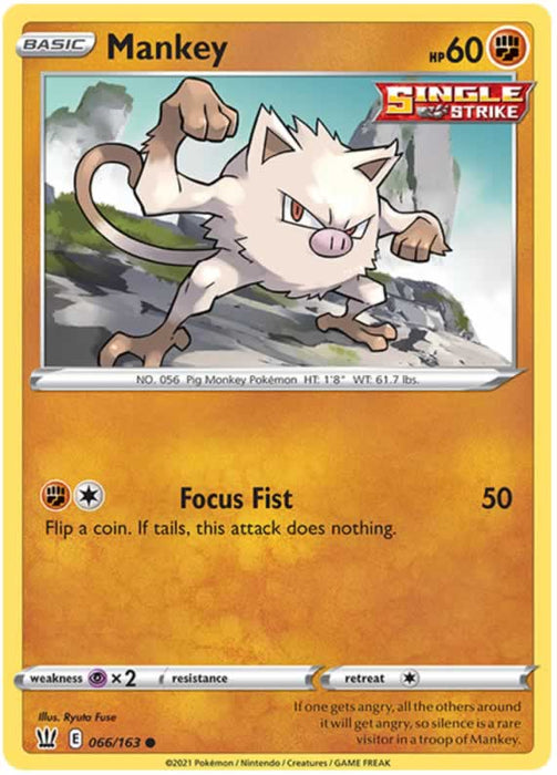 Mankey 066/163 Common Pokemon Card (Battle Styles)