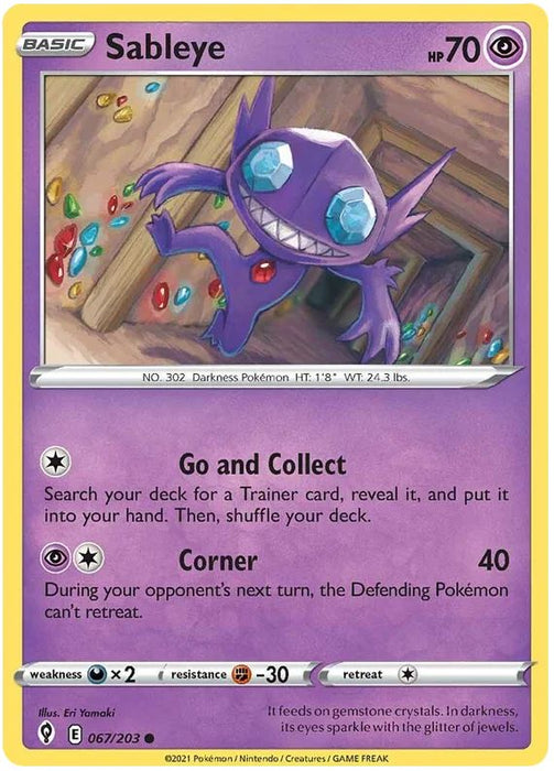 Sableye 067/203 Common Reverse Holo Pokemon Card (SWSH Evolving Skies)