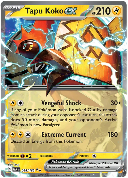 Tapu Koko ex 068/182 Double Rare Pokemon Card (SV04 Paradox Rift)