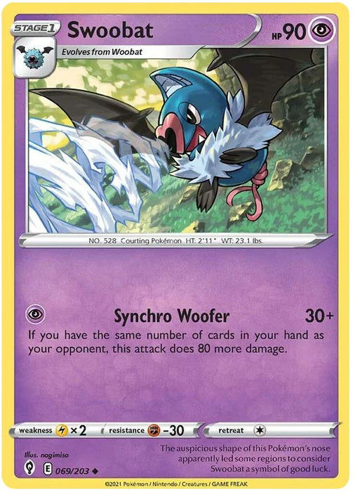 Swoobat 069/203 Uncommon Pokemon Card (SWSH Evolving Skies)