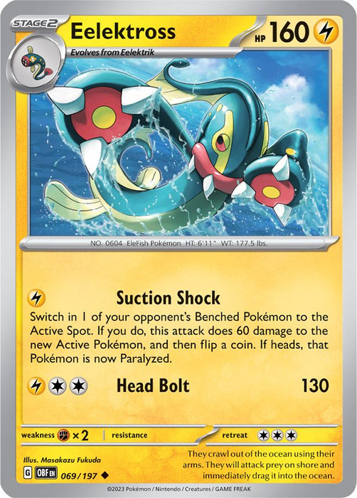 Eelektross 069/197 Uncommon Reverse Holo Pokemon Card (SV Obsidian Flames)