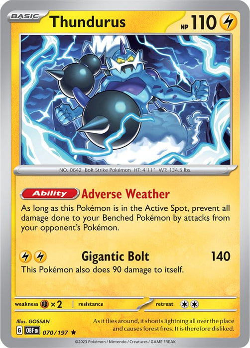 Thundurus 070/197 Rare Reverse Holo Pokemon Card (SV Obsidian Flames)