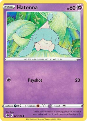 Hatenna 071/198 Common Reverse Holo Pokemon Card (SWSH Chilling Reign)